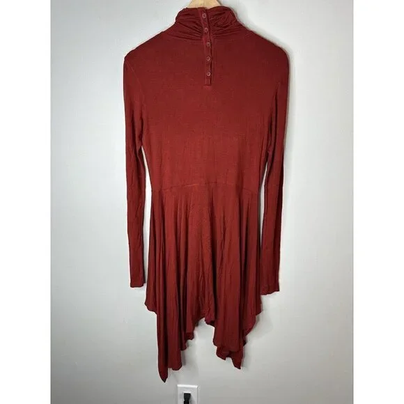 Peruvian Connection Red Knit Long Sleeve Asymmetric Lagenlook Tunic Dress S - Picture 7 of 13